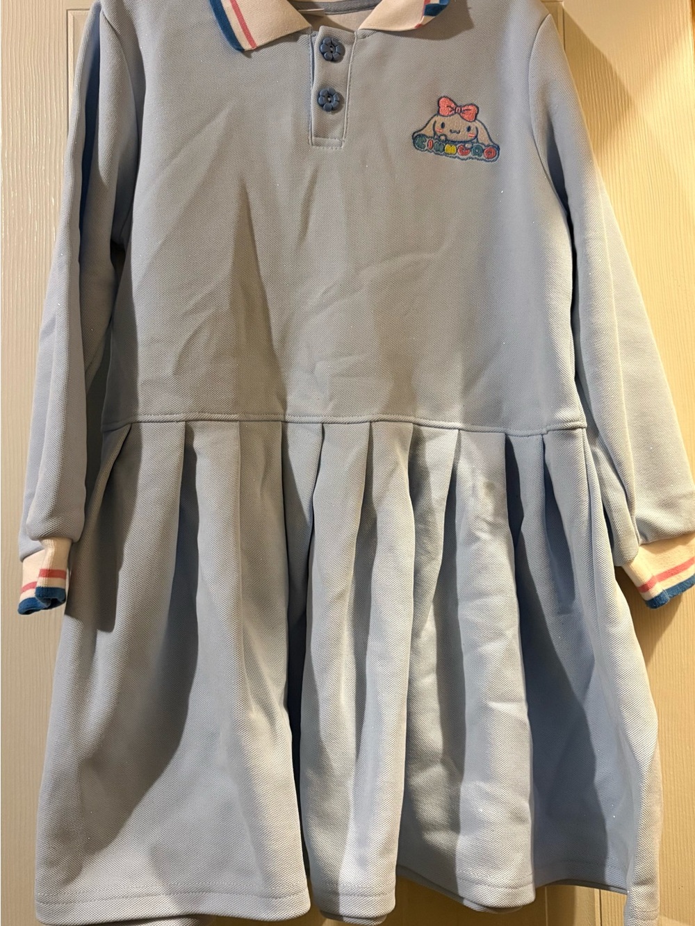 Hello Kitty Light Blue Pleated Long Sleeve Polo Dress